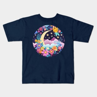 Whimsical Moon Floral Kids T-Shirt